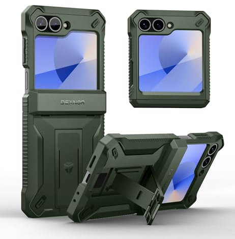 Dexnor for Samsung Galaxy Z Flip 6 Case with Stand & Hinge Protection & Front Screen Protector, Dual-layer Rugged Bumper Case Shockproof Full-body Protective Cover for Galaxy Z Flip 6 - Green