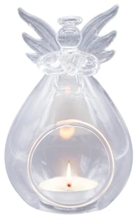 Kerzenhalter – Klarglas- , winddicht, hitzebeständig, Engel-Kerzenhalter für Hochzeit, Tafelaufsätze und Party-Dekorationen (7,5 x 11,4 cm)
