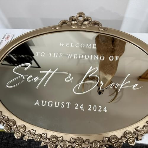 Gufacai Autocollant miroir personnalisé « Welcome to Our Wedding » à faire soi-même, décalques miroir pour entrée de mariage, autocollants miroir de bienvenue en vinyle (blanc, 57 x 94 cm)