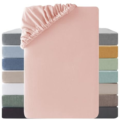 SOULFUL Drap Housse 200x200 Coton,Poches élastiques de 30 cm,100% Coton Lavé Texture Similaire à Celle du Lin Stone Washed Confortable Respirant Drap-Housse,Rose