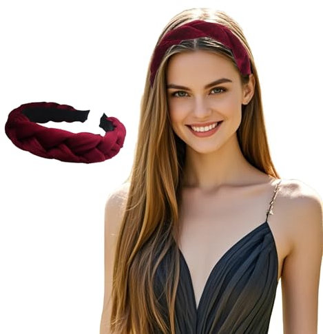 Haarreifen Geflochten Stirnband Breit haarreifen Vintage Gepolsterte haarreif Samt Kopfband für Damen Mädchen Haarreif Geflochten Haarreifen Geflochten Haarschmuck Damen (Weinrot, Einheitsgröße)