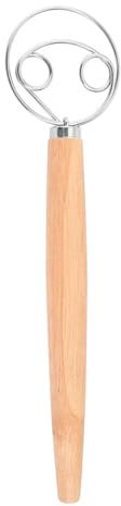 Dänischer Schneebesen, 13 Zoll Dänischer Teigbesen Edelstahl Doppellöchern Brotmixer mit Holzgriff, Brotteig Schneebesen Brot Backen Zubehör für Gebäck Dessert Pizzateig