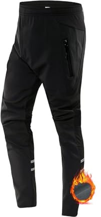 VeloZenith Fahrradhose Herren Lange Winter Mountainbike Hose Thermo Radhose mit Fleece Winddicht Atmungsaktiv Reflektierend für Radfahrren und Alltagstouren Outdoor-Aktivitäten (Schwarz, XXL)