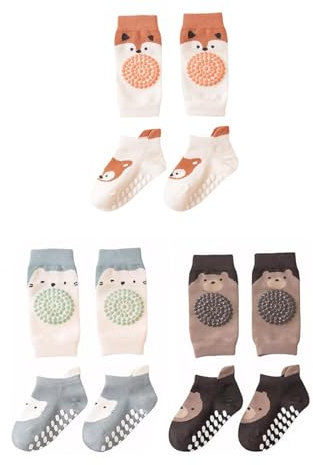 Knieschoner Baby,3 Paar Knieschoner Baby Krabbeln Baby Knieschoner und Socken Baby Krabbeln Set,Baby Knieschoner Zum Krabbel Antirutschsocken mit Gummipunkte Baby Geeignet für Kleinkinder