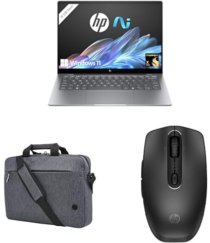 HP OmniBook X, Copilot+ PC, 14 Zoll 2,2K, Touchscreen 300 Nits, QC Snapdragon X1E-78-100 (12C), 16 GB RAM, 1TB SSD, Snapdragon X Elite Qualcomm Adreno, Silber, Laptoptasche, 690 Wireless-Maus