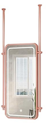 CQCCQ Miroir de Plafond Suspendu à Double Tige en métal avec lumières LED, Miroir Mural éclairé avec Bouton Tactile, for la Maison et l'hôtel(Rose Gold,50x100cm)