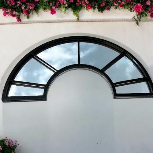 Espejo de ventana arqueado con marco negro, diseño semicircular, espejo decorativo de pared, 80 cm