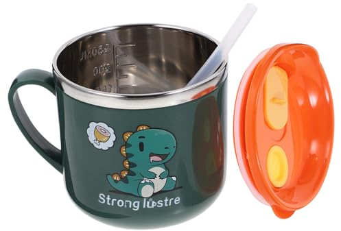 Sosoport Vaso Pajita Infantil Acero Inoxidable con Tapa y de Medición Botella de Agua para Bebés y Niño Niña Ligero y Seguro para