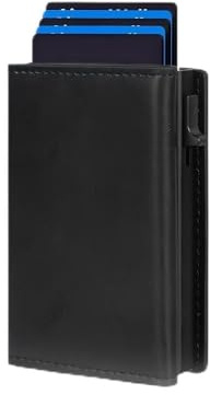 Portafoglio Uomo Slim, Portacarte in Pelle con Protezione RFID, Porta Carte di Credito 9 carte, Porta Tessere Uomo con Portamonete e Scomparti Banconote - Nero