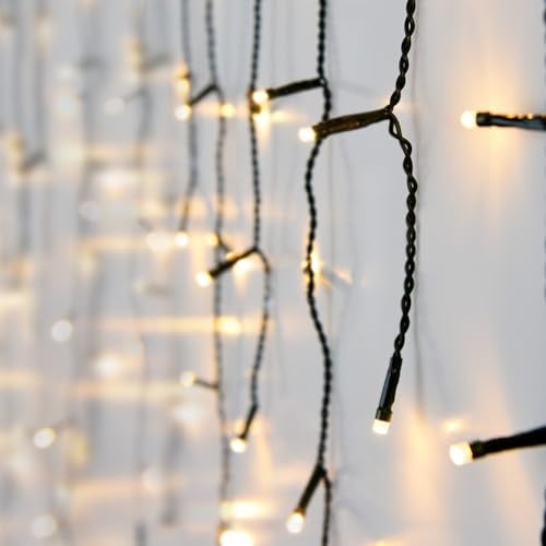 Eisregen Lichtervorhang warm weiß für Außen mit Stecker - 360 LED / 12 m - Eiszapfen Lichterkette mit 80 Lichtfäden - Weihnachtsdeko Lichterregen Weihnachten Advent Garten Deko Beleuchtung