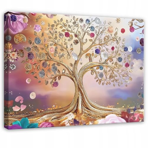 WallArena Leinwand Bilder Baum Gustav Klimt - 100x70 cm - Kunst Gold | Leinwandbilder, Bild auf leinwand, Wandbild XXL groß Wandbilder für Wohnzimmer Schlafzimmer Wohnzimmerbilder