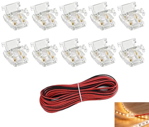 11 Pack 2 Pin 8mm COB LED Strip Connectors with 16.4ft Extension Cable, LED Extension Cable Connectors, Solderless Wire Connector, 22 AWG Stable Connection Waterproof Light Strips for Home Automotive