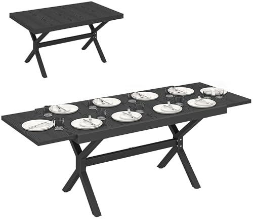 Outsunny Ausziehbarer Gartentisch aus Aluminium in Holzoptik – 154–214 cm – Esstisch für den Außenbereich für 8–10 Personen – Robustes X-Gestell und höhenverstellbare Beine für Terrasse und Garten,
