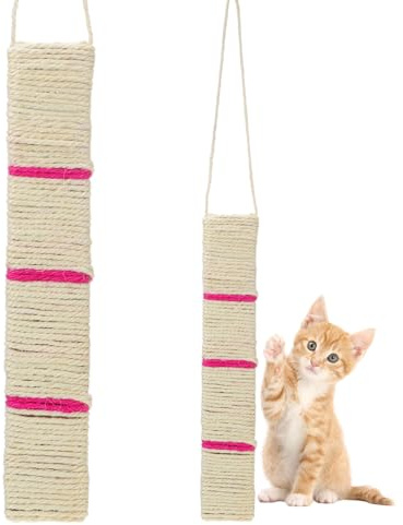 Homoyoyo Hanging Scratch Pad Cat Scratcher Sisal Rope Wood Door Hanger Satisfies Hunting Instinct Does Not Hurt Pet for Cats on A Door Or Lay Flat on The Ground Random Color