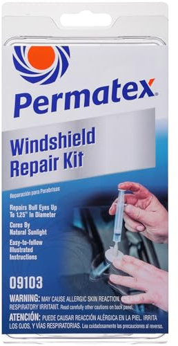 Permatex 09103 Windshield Repair Kit, Professional Quality repairs, No mixing required,Resin Cures by natural sunlight, Easy to follow Instructions 1 x 0.75ml