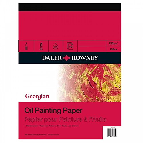 Daler-Rowney Georgian Oil Paper, Linen Texture, 290 gsm, 174lb, Pad, Glued 1 Side, 14 x 10in - 35.6 x 25.4 cm, White, 12 Sheets