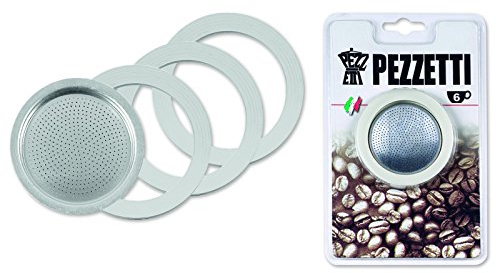 PEZZETTI, Kit di Ricambio per Caffettiera 1 Tazza, 3 Guarnizioni in Gomma, 1 filtro in Alluminio Alimentare, Universali