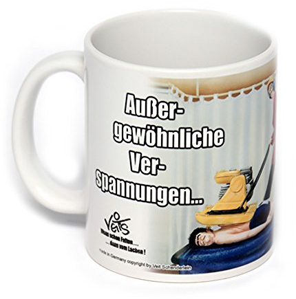 Veit's lustige Cartoon Keramik Tasse Becher Physiotherapie Rüttelplatte - Verspannungen ...erfordern außergewöhnliche Maßnahmen!