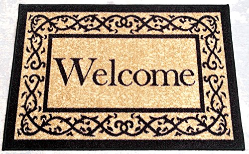 Ottomanson Ottohome Collection - Felpudo Rectangular (Lavable a máquina/Antideslizante) Contemporáneo 50cm x 75cm, Beige Bienvenida