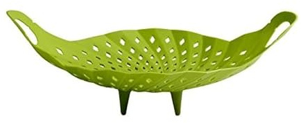 Chef'n Veggisteam Vegetable Steamer Basket, Use with Saucepan or Microwave, Silicone, Green, 29 x 22 x 4 cm