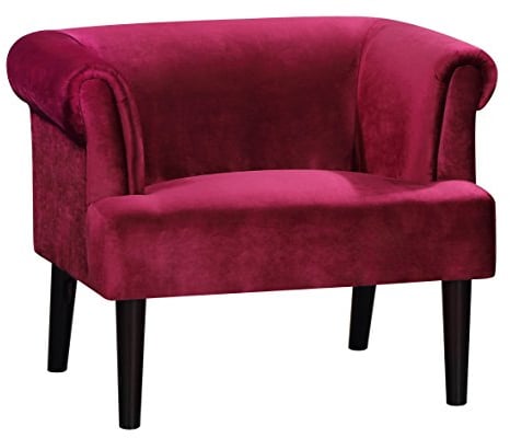 Atlantic Home Collection Charlie Sessel, Armlehnenstuhl mit Massivholzfüßen, Samt, Rot, 74 x 86x 70