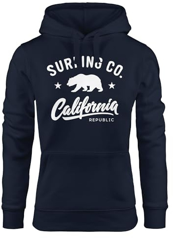 Neverless Hoodie Damen California Republic Bear Bär Sommer Surfing Kapuzen-Pullover