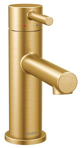 Moen Align Brushed Gold One-Handle Modern Bathroom Faucet with Drain Assembly and Optional Deckplate, Single Hole Bathroom Sink Faucet, 6190BG