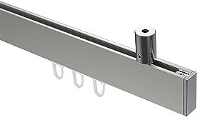 Interdeco Innenlauf Gardinenstange/Innenlaufstange eckig (Deckenbefestigung) Edelstahl Optik/Chrom Typ 10212834, 240 cm