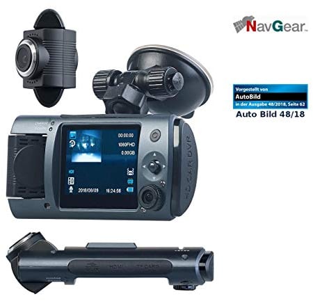 NavGear Dashcam Dual: Full-HD-Dashcam mit 2 Objektiven, 150° Ultra-Weitwinkel, Marken-Sensor (Dashcam mit Zwei Kameras, Autokameras, Überwachungskamera mit Monitor)