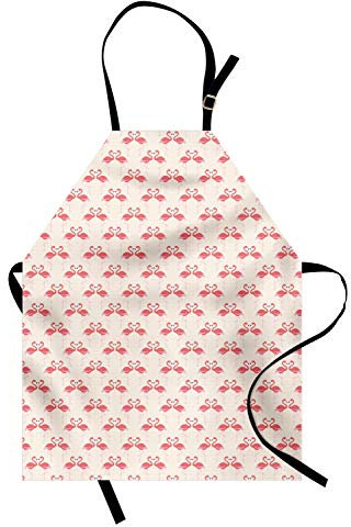 ABAKUHAUS Flamingo Kochschürze, Retro Style Little Polka Dots süße Flamingo Paare Tropische Akzente, Farbfest Höhenverstellbar Waschbar Klarer Digitaldruck, Dunkle Koralle Lila Beige