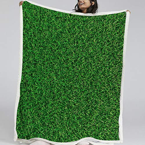 BlessLiving 3D Printed Throw Blanket Modern Simple Pattern Fleece Blanket Art Decorative Sherpa Throw for Sofa Bed,Green Grass Background Twin/Double (150x200cm)