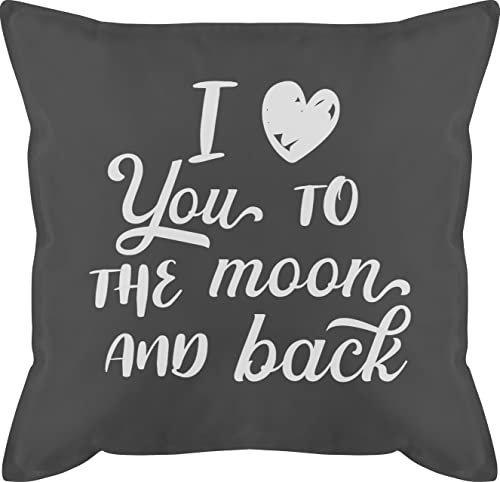 Kissen 50x50 - Valentinstag Partner Ideen - I love you to the moon and back weiß - 50 x 50 cm - Grau - pärchen geschenke walentinstag ich liebe dich männerkissen jahrestag geschenk fuer ihn