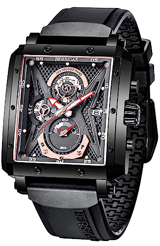 BERSIGAR Mechanische Herrenuhren Automatik Uhr Beobachtet Armbanduhr Analoge 100M Wasserdicht der Männer Taucher Saphirglas Edelstahlband Kalender Metall-Armband Elegantes Geschenk Uhren für Herren