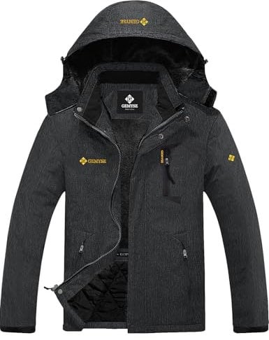 GEMYSE Herren Warme Skijacke Berg Winddicht Wasserdicht Atmungsaktiv Multi-Pocket Outdoor-Winterjacke mit Kapuze,Dunkelgrau,S