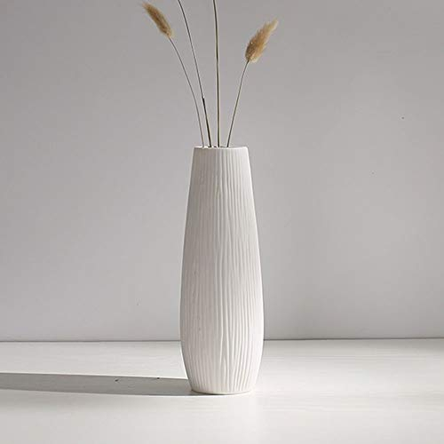 AWSAD Vase Keramik Weiß Matte, vertikale Kanten Einfach und elegant Moderne Mode Die Größe ist Höhe 22,3 cm x Kaliber 5,7 cm Wird zur Dekoration von Haus, Wohnzimmer, Schlafzimmer, Esstisch und Café v