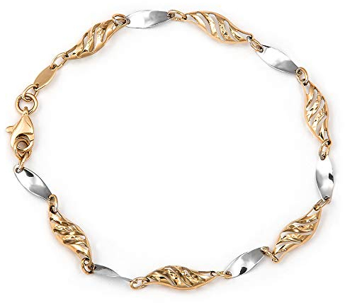 Maverton goldenes Damenarmband mit Weißgold + personalisierte Geschenkbox mit Gravur - durchbrochener Armreif für Frauen - Länge: 19 cm - 8 oder 14 Karat