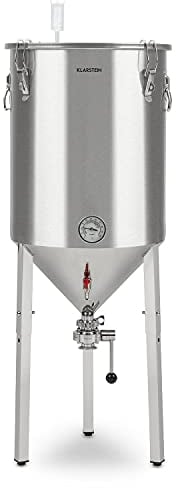 KLARSTEIN Gärkeller PRO XL Fermenter - Caldaia di Fermentazione, Paiolo di Ammostamento, Conico, 60L, Termometro, Valvola di Scarico Lievito, Airlock: Coperchio Ermetico con Clip, Argento