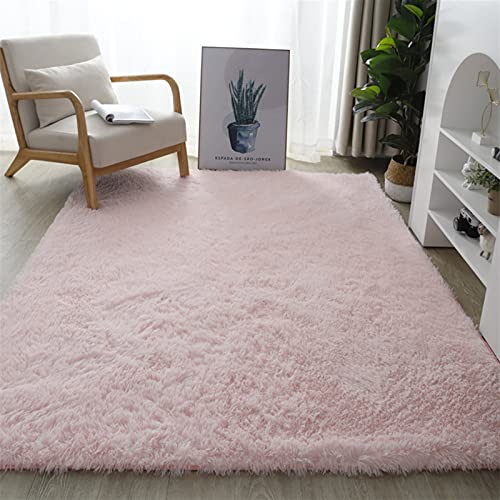 Lifup Tapis Rectangle à Poils Longs Doux et Moelleux, Tapis Décoratif Antidérapant pour Salon Chambre Rose Clair 100 x 200 cm