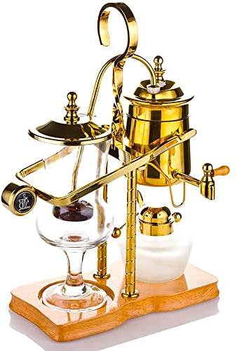 Luoxun-LX Cafetière à siphon, cafetière à siphon Balance, machine à café à siphon de luxe Royal Belgium pour les amateurs de café à domicile (or)