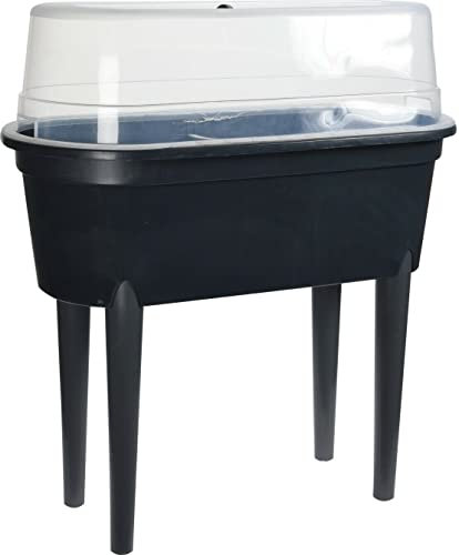 Muddy Hands Black Plastic Large Plant Pot with Lid Outdoor Garden Tall Planter Grow Table Stand Raised Bed (Made from Recycled Plastic)
