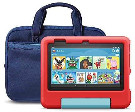 Fire 7 Kids tablet (32 GB, Red) + NuPro Zipper Sleeve (Navy/Blue)