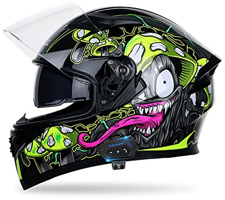 Full Face Motorcycle Bluetooth Helmet Motorcycle Full Face Helmet, ECE Approved Bluetooth Motorbike Double Sun Visor Helmets, Wear-Resistant and Scratch-Resistant Lenses, for Adult