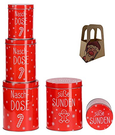 Geschenkset Keksdose Plätzchendose Metalldose 6er Set Naschdose Weihnachten mit süßer Rentier Mini-Geschenktasche