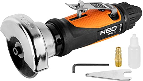 NEO TOOLS Pneumatischer Trennschleifer, 75 mm Klinge, max. Druck 6,3 bar, durchschnittlicher Luftverbrauch 115 l/min, 18.000 U/min, 1/4 Anschluss, Gewicht 0,82 kg