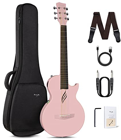 Enya Gitarre Anfänger Erwachsene Set - Kohlefaser 35 Zoll Nova Go SP1 Rosa Cutaway Guitar Starter Kit mit Smart AcousticPlus Tonabnehmer Ladekabel Audiokabel Gigbag für Kinder Adult Travel Schule