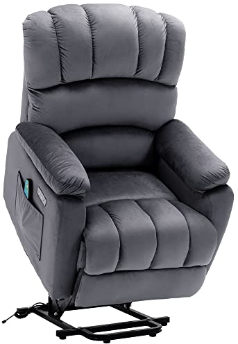 Merax Massagesessel Elektrisch Relaxsessel, Fernsehsessel mit Liegefunktion Massagefunktion Wärmefunktion, Verstellbarer Winkel USB Fernbedienung, Ruhesessel Stoff, Liegesessel, Grau
