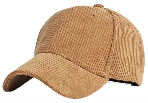 GIBZ Unisex Klassische Baseballkappe, Cord Mütze Verstellbar mit Gebogener Krempe, Baseballcap für Outdoor Sport, Braun