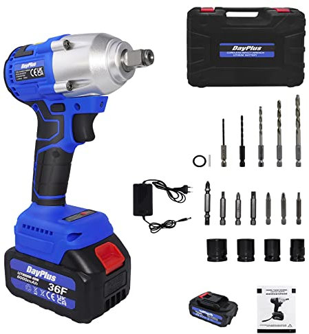 DICN Clé à chocs électrique sans fil 21v conducteur d'impact électrique avec brosse 420n.m 1/2 mandrin 220 FT - LB max couple élevé 4 prises de perceuse à impact