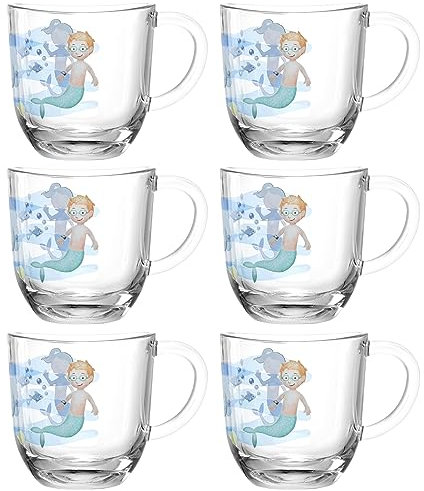 LEONARDO HOME Bambini Avventura Tassen-Set 6-teilig - Kinderbecher mit Motiv aus dickwandigem Glas - Inhalt 280 ml - mikrowellengeeignet, robust - 6er Set mit Motiv Meer, 044419