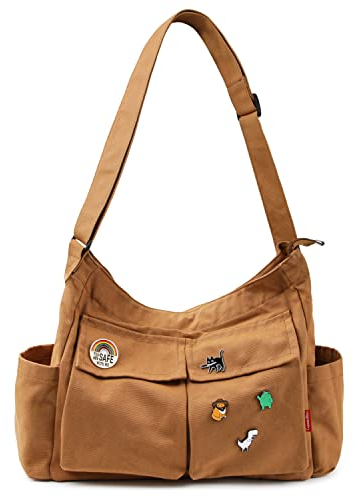 Captain Blues Canvas Messenger Bag Umhängetasche Crossbody Schulter Tote Hobo Bag für Frauen und Männer - Große Tasche mit mehreren Fächern (Braun)